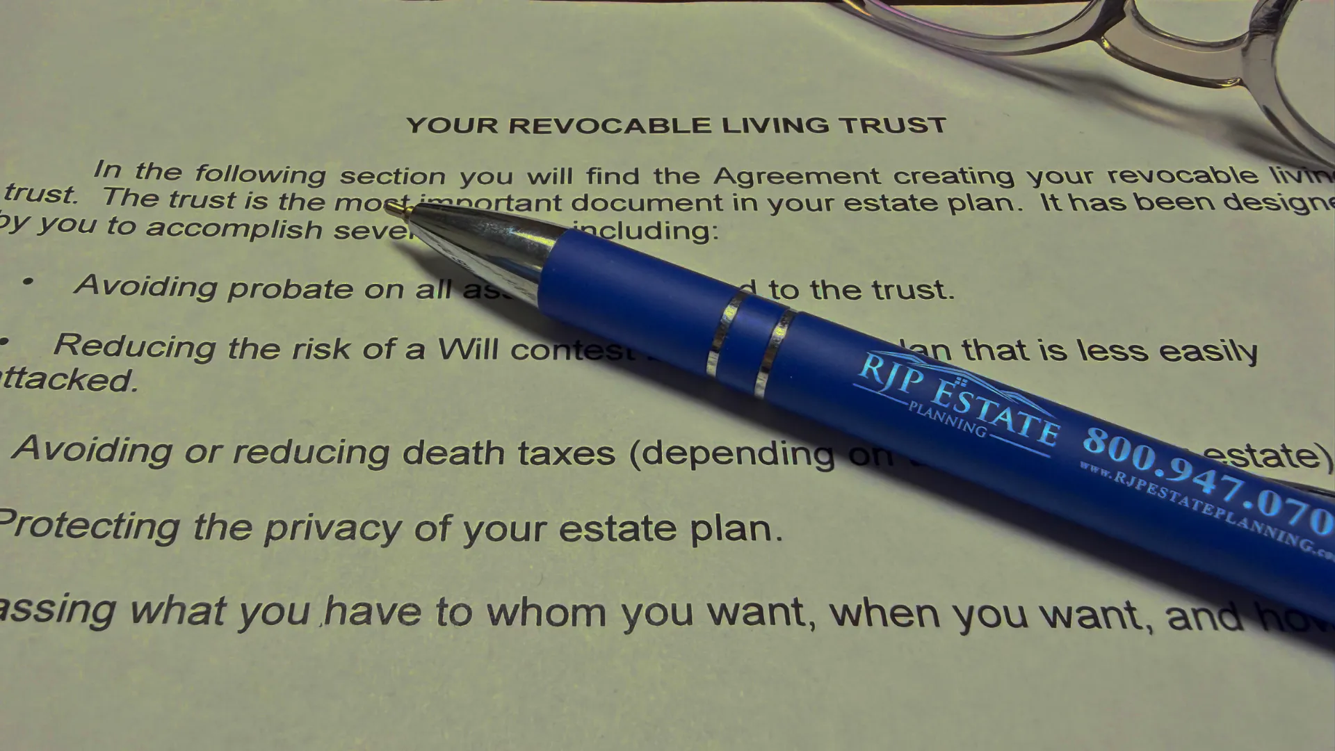 Living trust document on professional desk — RJP Estate Planning